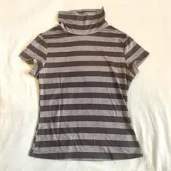 SHEIN ハイネック 半袖 Tシャツ ボーダー グレー XS