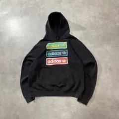 USA古着 アディダスオリジナルス　三連トレフォイルプリント　パーカー　XL 黒