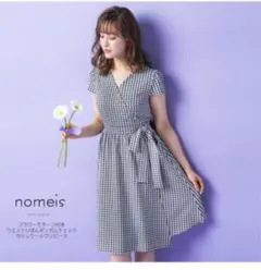 ウエストりぼんギンガムチェックカシュクールワンピース 【nomeis　ノミース】