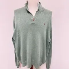 ケ*ン様 ポロ ラルフローレン ハーフボタンニット XL 緑系 古着 Polo