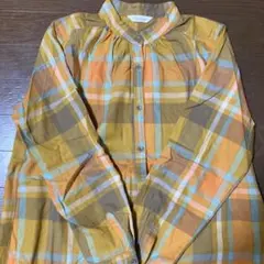 オレンジ系 チェック柄 長袖シャツ