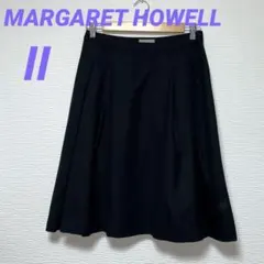 美品 マーガレットハウエル ウール タックフレアスカート Ⅱ 黒 日本製 M
