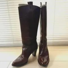 ダークブラウン レザー ロングブーツ ヒール