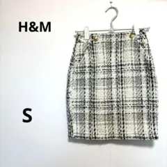 美品 エイチアンドエム ツイード調 ミニ 千鳥格子 タイトスカート デート S