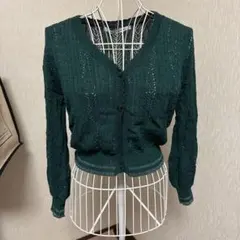 【最終お値下げ中】ダークグリーン ケーブルニット カーディガン