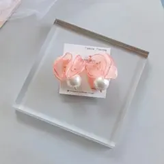 【再販】シフォン パール ピアス イヤリング ブライダル ピンク ハンドメイド