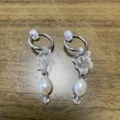 花デザイン フープイヤリング 真珠付き