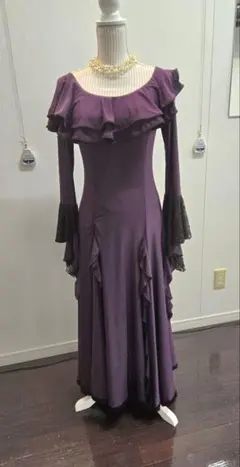 紫 フリル付き社交ダンスドレス