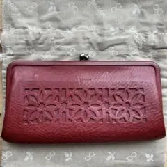 genten カットワーク がま口 長財布 ワインレッド