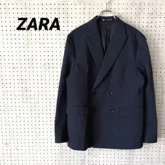 ZARA ザラ ダブルブレスト テーラードジャケット ネイビー 50 ウール混