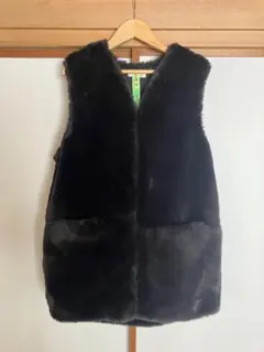 ❤️ エコファー切替ロングベスト　ジレ❤️ポケット付き　新品未使用 SUGAR BISKET ベスト ジレ エコファーロングジレ レディース