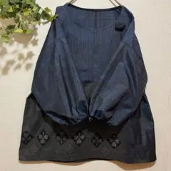 着物リメイクno.3143★大島紬・ドルマン袖　プルオーバー　ブラウス