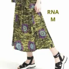 RNA アフリカン柄　総柄　イエロー　ベルト風ロングフレアスカート　M レーヨンのサムネイル