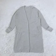 MOUSSY ロングニットカーディガン　ボタンレス　サイドスリット　グレー　F