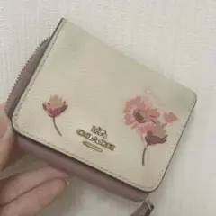 COACH 花柄 三つ折り財布 ピンク