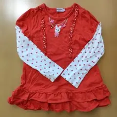 赤いウサギ刺繍七分袖ワンピース 120