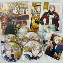 A3! 摂津万里 プライズ缶バッジ 色紙 アニメイト特典 ブロマイド