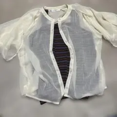 Samansa Mos2 透け感シャツ　半袖　ボーダーキャミソール