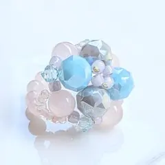 天然石ローズクォーツパステルピンク・アクアマリンビジュービーズリング10〜13号