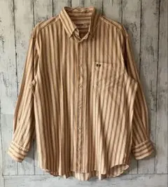 【美品】McGREGOR マックレガー 刺繍ロゴ BD ストライプシャツ LL