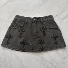 SHEIN クロスモチーフ デニム ミニスカート ブラック