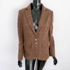 チェック柄 テーラードジャケット ブラウン ウール調 レディース 秋冬