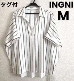 新品タグ付 INGNI イング スキッパードルマンブラウス半袖 ストライプ