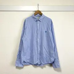 coen ストライプシャツ 長袖 ワンポイント刺繍 XL ブルー ゆったり 羽織のサムネイル