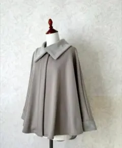 裏起毛 ファー襟のニットポンチョ モカグレー フリーサイズ