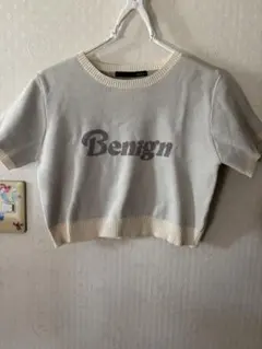 heather クロップド丈半袖ニット