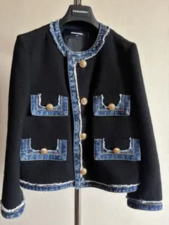 DSQUARED2 ノーカラージャケット ブラック/デニム