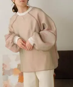レディース　スウェット　トレーナー　シフォン付き　ピンク