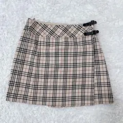 美品 バーバリーブルーレーベル ノバチェック巻きスカート ベージュ　レザーベルト