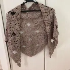 グレー ジュ　かぎ編み レースストール フリンジ付き