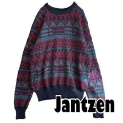 【ジャンセン】セーター　ニット　マルチカラー　カラフル　総柄　USA製　幾何学柄