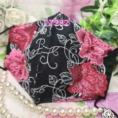 No.MS828　レース　ブラックP!nk系　マスク兼カバー