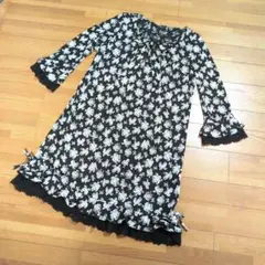 インゲボルグ☆リボンプリント♪大人可愛い八分袖ワンピース チュニック 黒9号新品