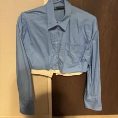 ZARA ライトブルー クロップドシャツ