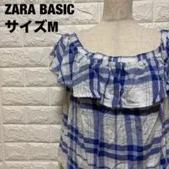 ZARA BASIC チェック柄 オフショルダーブラウス M お洒落【2661】のサムネイル