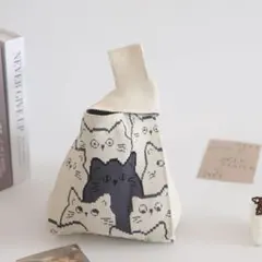 ニット トートバッグ ねこ　猫　ミニサイズトートバッグ