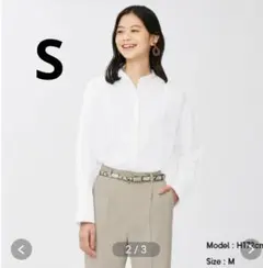 GU ホワイト 長袖シャツ バンドカラースリットロングシャツ　白