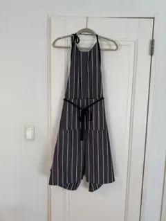 エプロン ＊紺×赤（レンガ）ストライプ（ハンドメイド）薄地