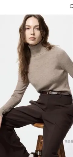 【試着のみ】メリノリブタートルネックセーター　ベージュ　L