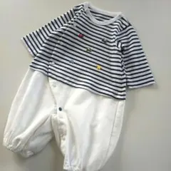 美品★現行品★50-60cm familiar 紺ボーダー 長袖ツーウェイオール