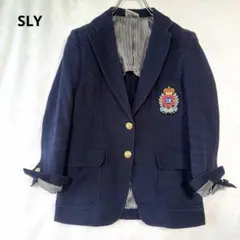 【訳あり】SLY 麻混 紺ブレ 金ボタン エンブレム 裏地刺繍 サイズ1のサムネイル