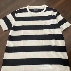 コットン100%白黒ボーダーTシャツ ✴︎厚手L春秋