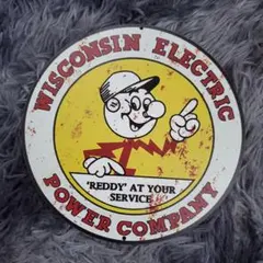 WISCONSIN ELECTRIC ブリキ看板 レトロ 　木製 20センチ