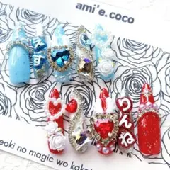 【sample】オーダーネイルチップ 推し活 付け爪 つけ爪 赤 水色 メンカラ