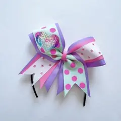 チア☆リボンゴム☆薄紫×ピンク×ピンクドットミント☆ハンドメイド
