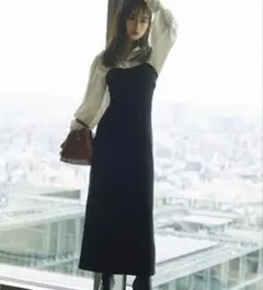 SNIDEL 黒白ロングワンピース Vネック